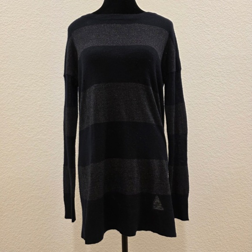 Vince Chic Striped Metallic Long Sleeve Sweater Top Women's Small Casual Sparkle